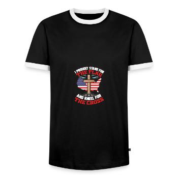 I Proudly Stand For The Flag And Kneel For The - Männer Kontrast-T-Shirt - Schwarz/Weiß - Vorne - AI Model Female 172 light (172cm) & AI Model Male 178 light (178cm)
