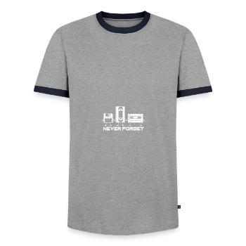 Never Forget Audio Cassette Tape - Männer Kontrast-T-Shirt - Grau/Navy  - Vorne - AI Model Female 172 light (172cm) & AI Model Male 178 light (178cm)