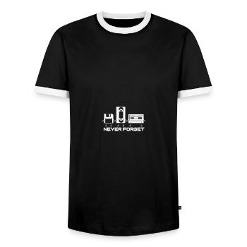 Never Forget Audio Cassette Tape - Männer Kontrast-T-Shirt - Schwarz/Weiß - Vorne - AI Model Female 172 light (172cm) & AI Model Male 178 light (178cm)
