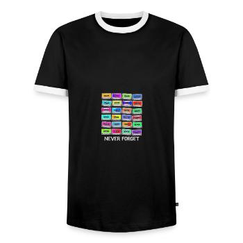 Never Forget Audio Cassette Tape - Never Forget - Männer Kontrast-T-Shirt - Schwarz/Weiß - Vorne - AI Model Female 172 light (172cm) & AI Model Male 178 light (178cm)