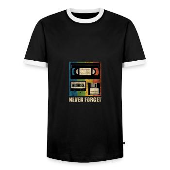 Never Forget Audio Cassette Tape Nerdy Geeky - Männer Kontrast-T-Shirt - Schwarz/Weiß - Vorne - AI Model Female 172 light (172cm) & AI Model Male 178 light (178cm)