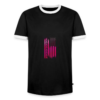 American Flag Fighting Breast Cancer - Awareness - Männer Kontrast-T-Shirt - Schwarz/Weiß - Vorne - AI Model Female 172 light (172cm) & AI Model Male 178 light (178cm)