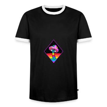 Magic Mushroom Eye Trippy Psychedelic Psychonaut - Männer Kontrast-T-Shirt - Schwarz/Weiß - Vorne - AI Model Female 172 light (172cm) & AI Model Male 178 light (178cm)