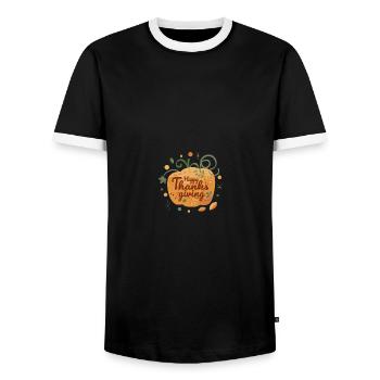 Happy Thanksgiving Pumpkin Family Dinner - Männer Kontrast-T-Shirt - Schwarz/Weiß - Vorne - AI Model Female 172 light (172cm) & AI Model Male 178 light (178cm)