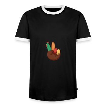 Cute Turkey Hand Peace Sign Thanksgiving - Männer Kontrast-T-Shirt - Schwarz/Weiß - Vorne - AI Model Female 172 light (172cm) & AI Model Male 178 light (178cm)
