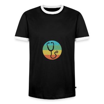 Emergency Nurse Scrubs ER Medical Icons - Männer Kontrast-T-Shirt - Schwarz/Weiß - Vorne - AI Model Female 172 light (172cm) & AI Model Male 178 light (178cm)