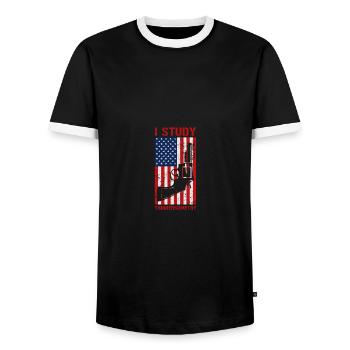 I Study Triggernometry USA Flag Gun Revolver - Männer Kontrast-T-Shirt - Schwarz/Weiß - Vorne - AI Model Female 172 light (172cm) & AI Model Male 178 light (178cm)