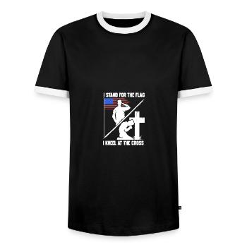I Stand for The Flag I Kneel for The Cross - Männer Kontrast-T-Shirt - Schwarz/Weiß - Vorne - AI Model Female 172 light (172cm) & AI Model Male 178 light (178cm)