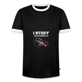 I Study Triggernometry - Gun Lover Shooting Range - Männer Kontrast-T-Shirt - Schwarz/Weiß - Vorne - AI Model Female 172 light (172cm) & AI Model Male 178 light (178cm)