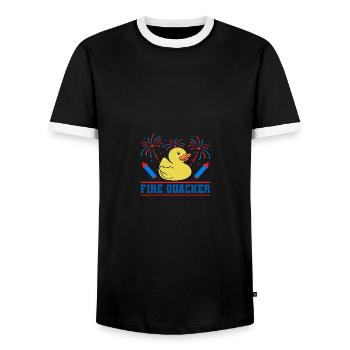 Funny Fire Quacker Rubber USA Flag Firework - Männer Kontrast-T-Shirt - Schwarz/Weiß - Vorne - AI Model Female 172 light (172cm) & AI Model Male 178 light (178cm)