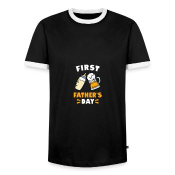 First Father's Day Beer Baby Bottle New Born - Männer Kontrast-T-Shirt - Schwarz/Weiß - Vorne - AI Model Female 172 light (172cm) & AI Model Male 178 light (178cm)