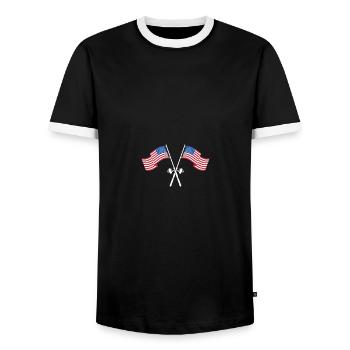 USA Flag 4th Of July Fishing Rod - Männer Kontrast-T-Shirt - Schwarz/Weiß - Vorne - AI Model Female 172 light (172cm) & AI Model Male 178 light (178cm)