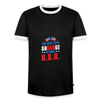 You Cant Spell Sausage Without USA American Flag - Männer Kontrast-T-Shirt - Schwarz/Weiß - Vorne - AI Model Female 172 light (172cm) & AI Model Male 178 light (178cm)