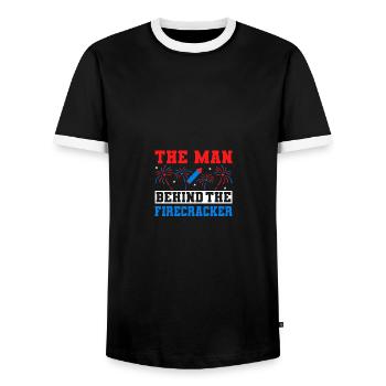 The Man Behind The Firecracker US Flag - Männer Kontrast-T-Shirt - Schwarz/Weiß - Vorne - AI Model Female 172 light (172cm) & AI Model Male 178 light (178cm)