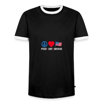 Peace Love America US Flag Independence - Männer Kontrast-T-Shirt - Schwarz/Weiß - Vorne - AI Model Female 172 light (172cm) & AI Model Male 178 light (178cm)