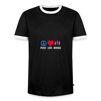 Peace Love Merica US Flag Independence - Männer Kontrast-T-Shirt - Schwarz/Weiß - Vorne - AI Model Female 172 light (172cm) & AI Model Male 178 light (178cm)