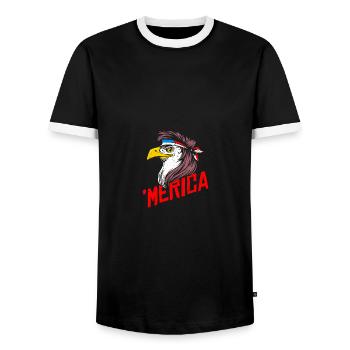 'Merica Bald Eagle Mullet USA American Flag - Männer Kontrast-T-Shirt - Schwarz/Weiß - Vorne - AI Model Female 172 light (172cm) & AI Model Male 178 light (178cm)