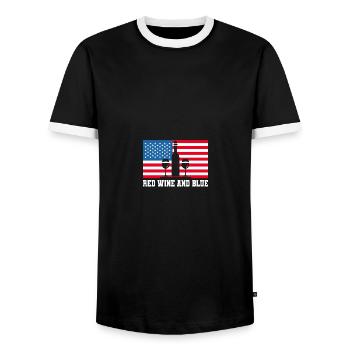 Red Wine And Blue American Independence - Männer Kontrast-T-Shirt - Schwarz/Weiß - Vorne - AI Model Female 172 light (172cm) & AI Model Male 178 light (178cm)
