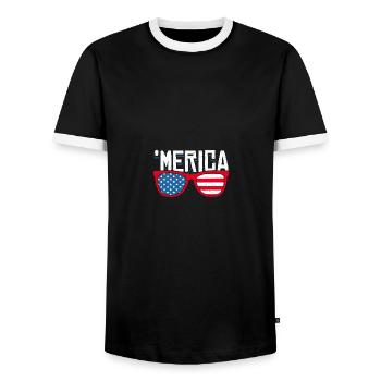 4th of July 'Merica Sunglasses USA Flag - Männer Kontrast-T-Shirt - Schwarz/Weiß - Vorne - AI Model Female 172 light (172cm) & AI Model Male 178 light (178cm)