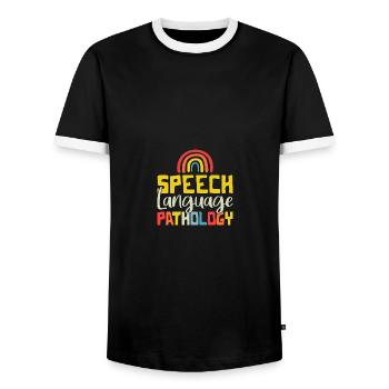 Speech Language Pathologist SLP Rainbow Speechie - Männer Kontrast-T-Shirt - Schwarz/Weiß - Vorne - AI Model Female 172 light (172cm) & AI Model Male 178 light (178cm)