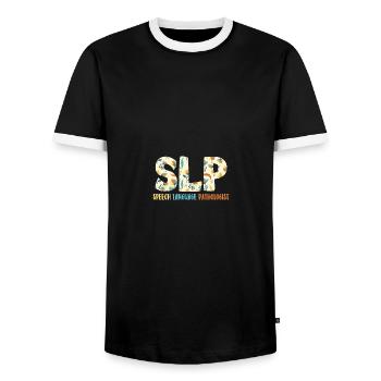 SLP Speech Language Pathologist Better Hearing - Männer Kontrast-T-Shirt - Schwarz/Weiß - Vorne - AI Model Female 172 light (172cm) & AI Model Male 178 light (178cm)