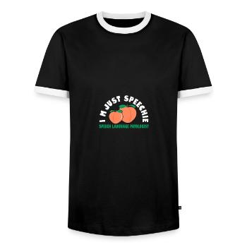 I Am Just Speechie Speech Language Pathologist - Männer Kontrast-T-Shirt - Schwarz/Weiß - Vorne - AI Model Female 172 light (172cm) & AI Model Male 178 light (178cm)
