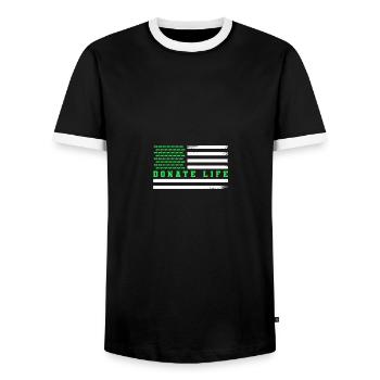 Donate Life Be USA American Flag Organ Donor - Männer Kontrast-T-Shirt - Schwarz/Weiß - Vorne - AI Model Female 172 light (172cm) & AI Model Male 178 light (178cm)