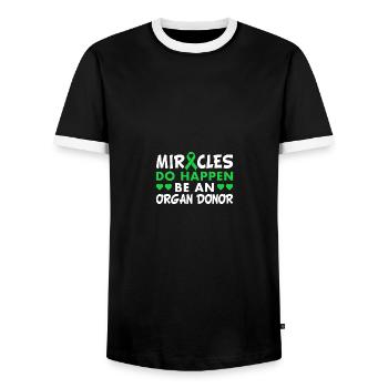 Miracles Do Happen Be An Organ Donor Green Ribbon - Männer Kontrast-T-Shirt - Schwarz/Weiß - Vorne - AI Model Female 172 light (172cm) & AI Model Male 178 light (178cm)