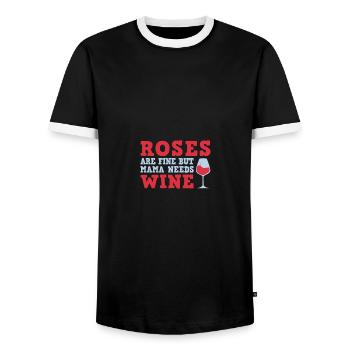 Roses Are Fine But Mama Needs Wine Wine Glas - Männer Kontrast-T-Shirt - Schwarz/Weiß - Vorne - AI Model Female 172 light (172cm) & AI Model Male 178 light (178cm)