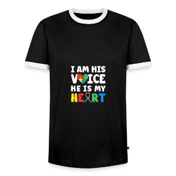 I Am His Voice He Is My Heart Puzzle Ribbon Autism - Männer Kontrast-T-Shirt - Schwarz/Weiß - Vorne - AI Model Female 172 light (172cm) & AI Model Male 178 light (178cm)