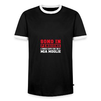 I Am Retired And The Only Boss I Have Is My Wife - Männer Kontrast-T-Shirt - Schwarz/Weiß - Vorne - AI Model Female 172 light (172cm) & AI Model Male 178 light (178cm)