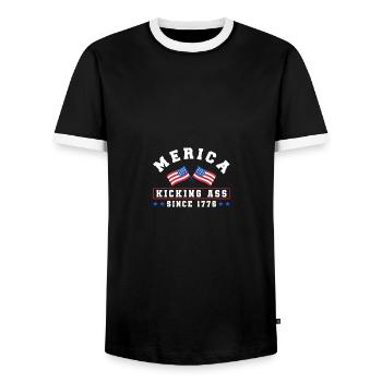 Merica Kicking Ass Since 1776 Independence USA - Männer Kontrast-T-Shirt - Schwarz/Weiß - Vorne - AI Model Female 172 light (172cm) & AI Model Male 178 light (178cm)