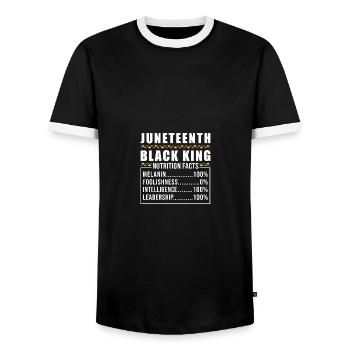 Juneteenth Black King Melanin 100% Foolishness 0% - Männer Kontrast-T-Shirt - Schwarz/Weiß - Vorne - AI Model Female 172 light (172cm) & AI Model Male 178 light (178cm)