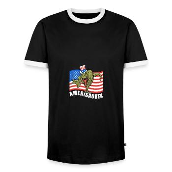 4th of July USA Flag Amerisaurex - Männer Kontrast-T-Shirt - Schwarz/Weiß - Vorne - AI Model Female 172 light (172cm) & AI Model Male 178 light (178cm)