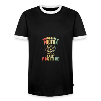 Think Like A Proton & Stay Positive Chemistry - Männer Kontrast-T-Shirt - Schwarz/Weiß - Vorne - AI Model Female 172 light (172cm) & AI Model Male 178 light (178cm)