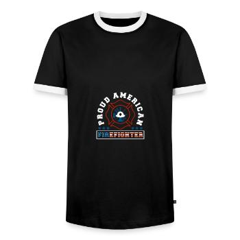 Proud American Firefighter Firetruck US Flag - Männer Kontrast-T-Shirt - Schwarz/Weiß - Vorne - AI Model Female 172 light (172cm) & AI Model Male 178 light (178cm)