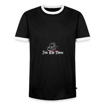 I'm The Boss Drinking Cigar Whisky Entrepreneur - Männer Kontrast-T-Shirt - Schwarz/Weiß - Vorne - AI Model Female 172 light (172cm) & AI Model Male 178 light (178cm)
