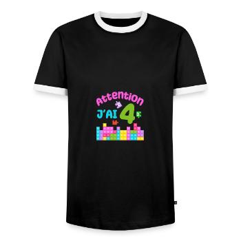 Gift 4 years Birthday I am 4 years old - Men's Ringer Shirt - black/white - Front - AI Model Female 172 light (172cm) & AI Model Male 178 light (178cm)