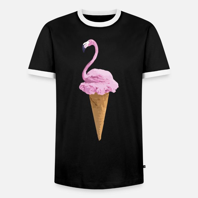 Flamingo mit Eiscreme - Männer Kontrast-T-Shirt - Schwarz/Weiß