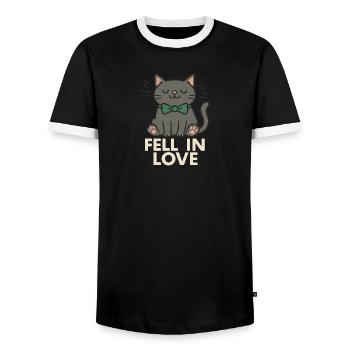 Schleife. Katze. Liebe. Das perfekte Katzenshirt. - Männer Kontrast-T-Shirt - Schwarz/Weiß - Vorne - AI Model Female 172 light (172cm) & AI Model Male 178 light (178cm)