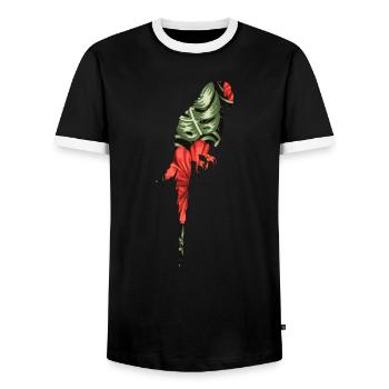 Flowers Bird Exotic Animal Gift Macaw Parrot - Men's Ringer Shirt - black/white - Front - AI Model Female 172 light (172cm) & AI Model Male 178 light (178cm)