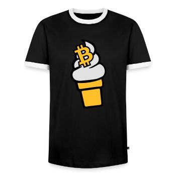 Bitcoin-Cream - Men's Ringer Shirt - black/white - Front - AI Model Female 172 light (172cm) & AI Model Male 178 light (178cm)
