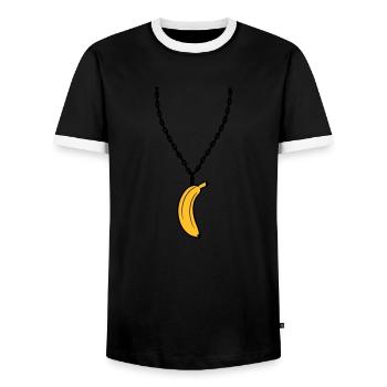 banana necklace jewelry funny fruit design clip-art - Men's Ringer Shirt - black/white - Front - AI Model Female 172 light (172cm) & AI Model Male 178 light (178cm)
