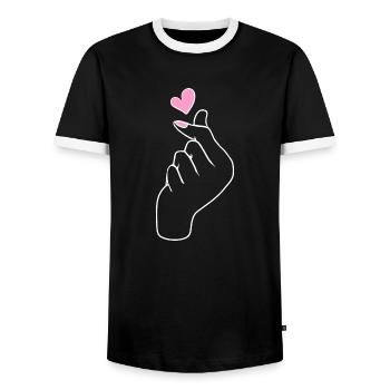 Kpop Korea K-Pop Heart - Men's Ringer Shirt - black/white - Front - AI Model Female 172 light (172cm) & AI Model Male 178 light (178cm)
