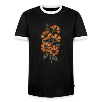 Retro Surf Sixties Orange Flowers - Men's Ringer Shirt - black/white - Front - AI Model Female 172 light (172cm) & AI Model Male 178 light (178cm)