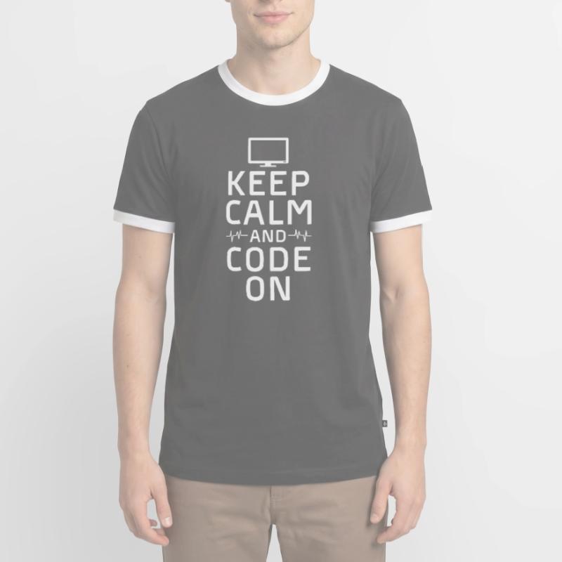 keep calm and code on Design for a coding Men's Ringer Shirt