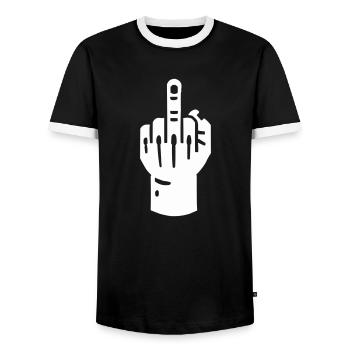 mittelfinger hand - Männer Kontrast-T-Shirt - Schwarz/Weiß - Vorne - AI Model Female 172 light (172cm) & AI Model Male 178 light (178cm)