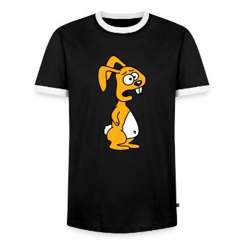 Bunny Horrified Fearful Desperate Confused Cool - Men's Ringer Shirt - black/white - Front - AI Model Female 172 light (172cm) & AI Model Male 178 light (178cm)
