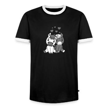 couple couple love love 2 doux mignon assis bande - T-shirt contrasté Homme - noir/blanc - Devant - AI Model Female 172 light (172cm) & AI Model Male 178 light (178cm)