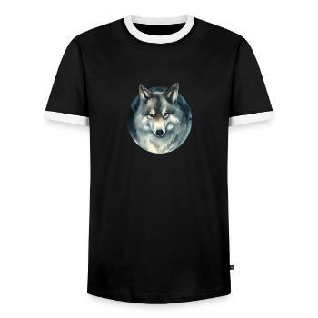 fox wild dog menacing illustration in a circle of glances - Men's Ringer Shirt - black/white - Front - AI Model Female 172 light (172cm) & AI Model Male 178 light (178cm)
